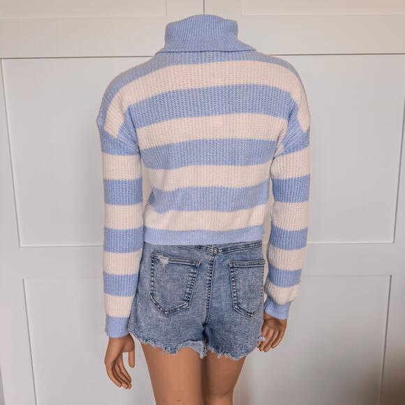 NWT-Francesca's Janae Striped Turtleneck Pullover Striped Blue/White Sweater-XS - Picture 4 of 10